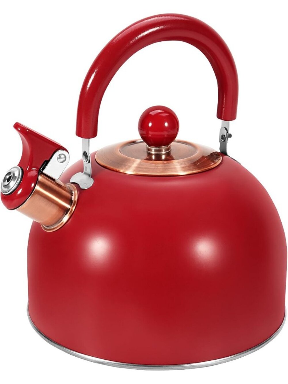 GGC Red Stainless Steel Kettles 2.6QT Whistling Stove Top Folding Wood Handle